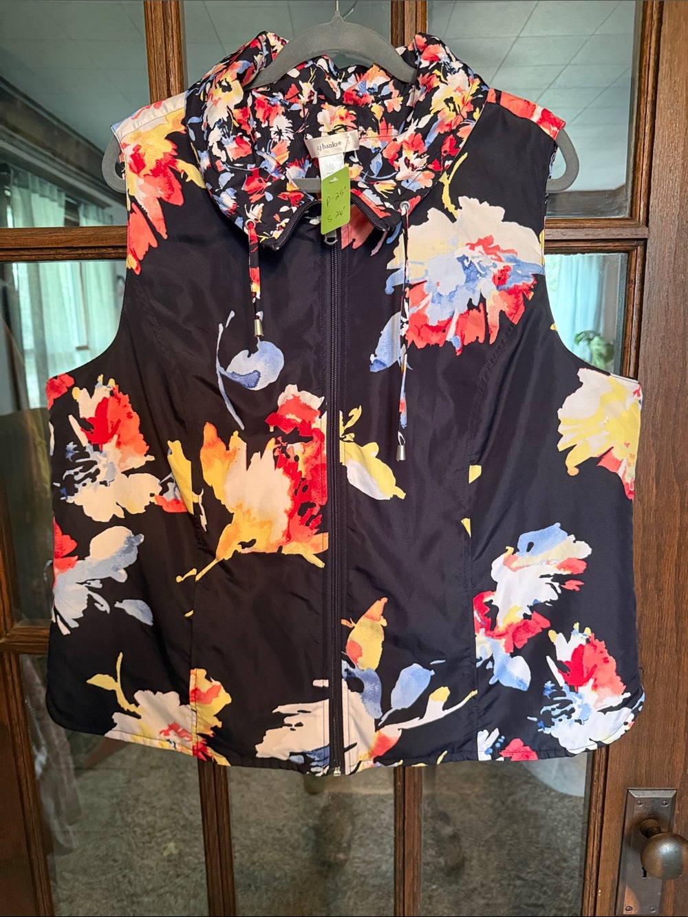 CJ Banks Black Quilted Floral Vest with Multicolor Blooms